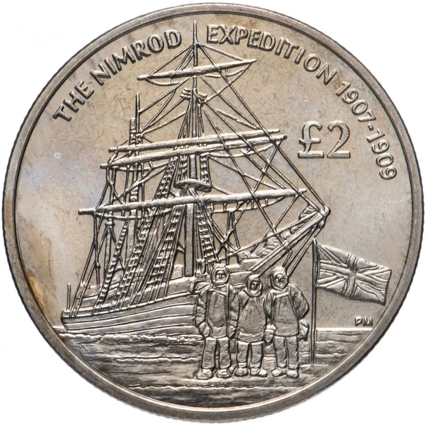 Южная Георгия 2 фунта (pounds) 2009 "100 лет Экспедиции "Нимрод", аверс