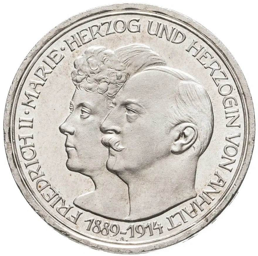 Германия (Империя) 3 марки (mark) 1914  25 лет свадьбе Фридриха II и Марии Баденской Анхальт-Дессау, аверс