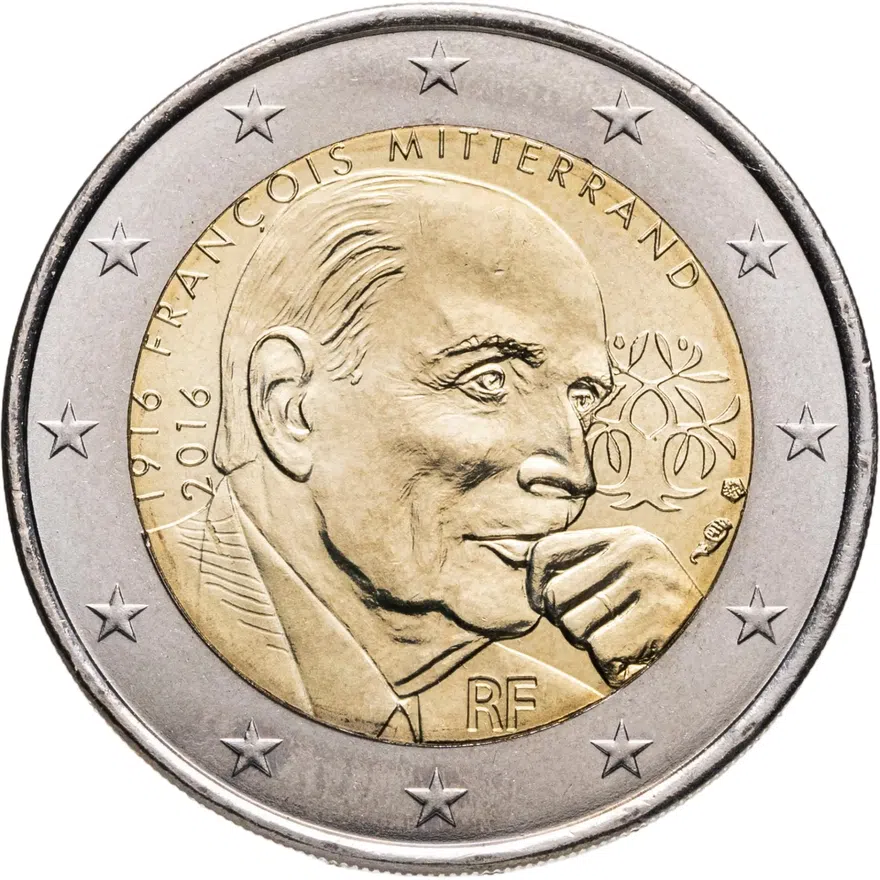 Франция 2 euro (евро) 2016 100 лет со дня рождения Франсуа Миттерана