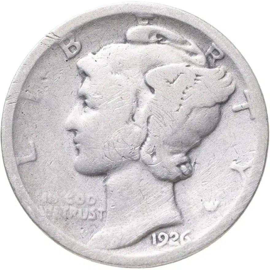 США 10 центов (дайм, one dime) 1926 Mercury Dime знак монетного двора: "D" - Денвер, аверс