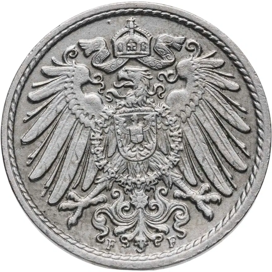 Германия 5 пфеннигов (pfennig) 1893 F  знак монетного двора: "F" - Штутгарт, реверс