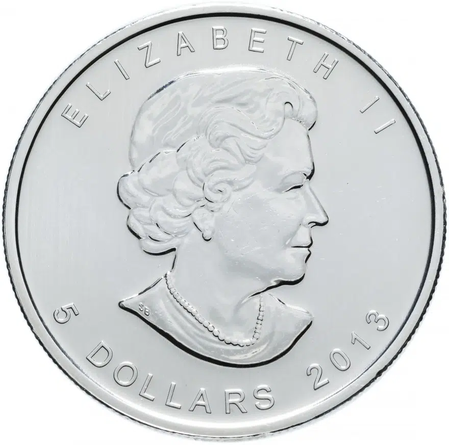 Канада 5 долларов (dollars) 2013   Кленовый лист, реверс