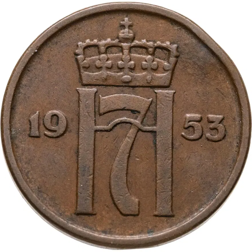 Норвегия 2 эре (ore) 1953, аверс