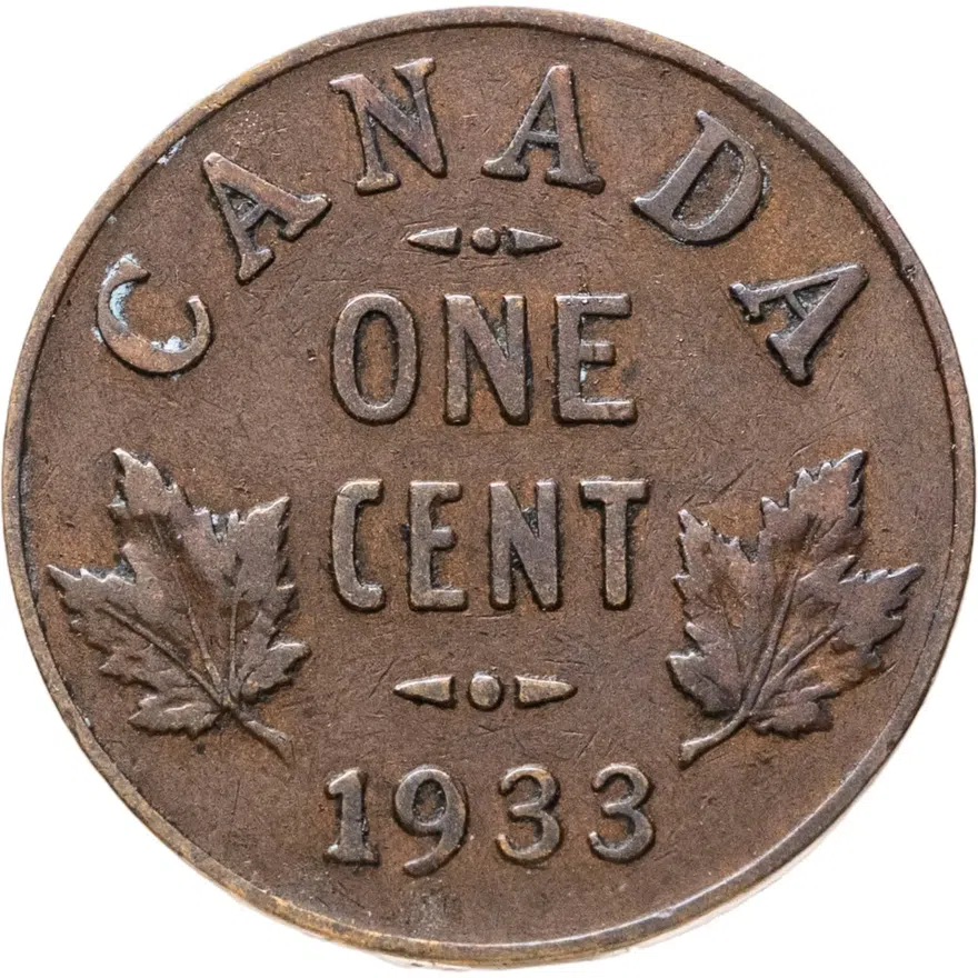 Канада 1 цент (cent) 1933, аверс