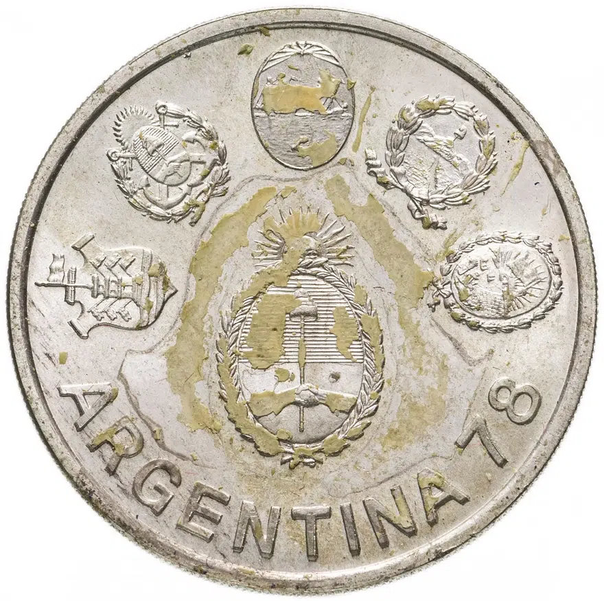 Аргентина 2000 песо (pesos) 1977 Чемпионат мира по футболу, Аргентина 1978, реверс