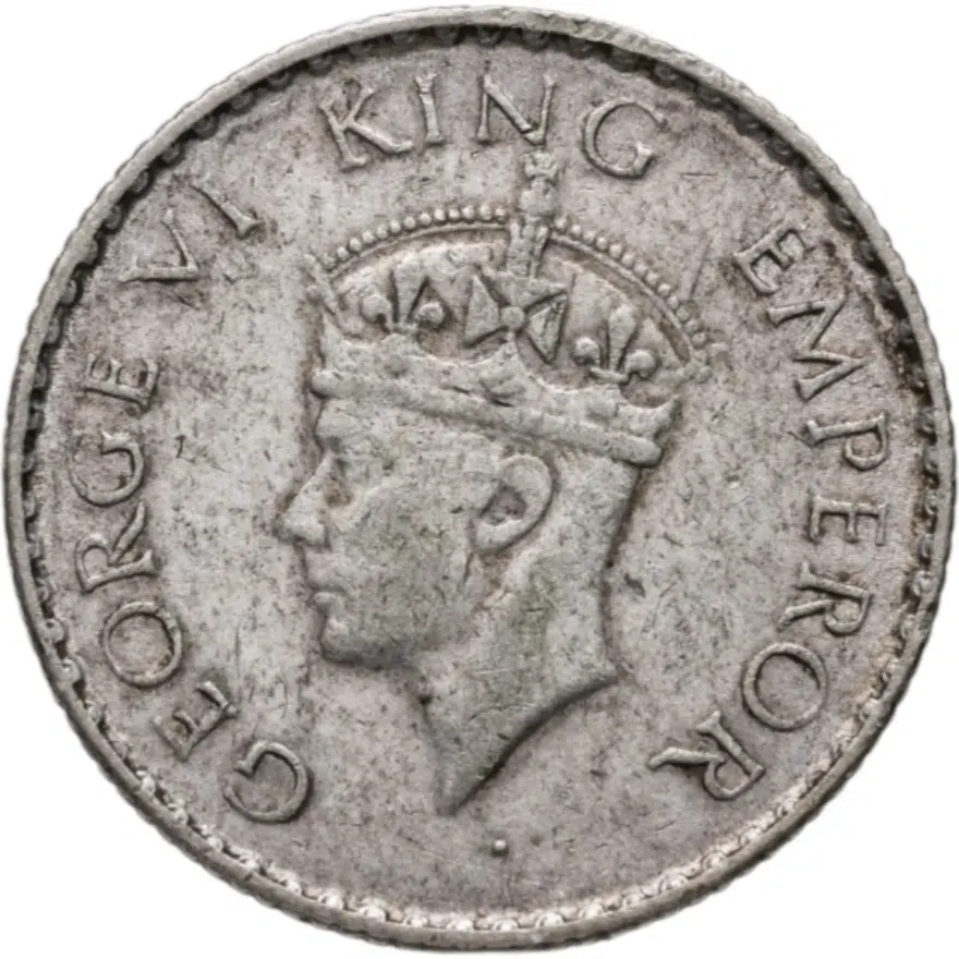 Индия (Британская) 1/4 рупии (rupee) 1940  Лилии на короне пересекают полудугу, реверс