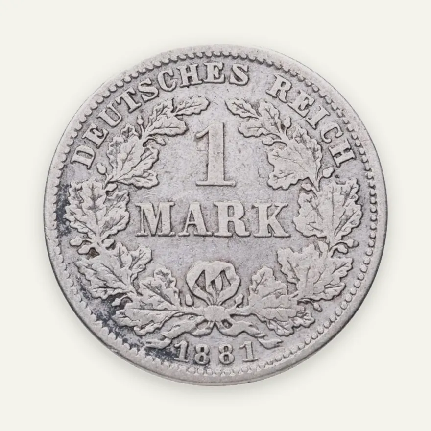 Германия 1 марка (mark) 1881 D  знак монетного двора: "D" - Мюнхен