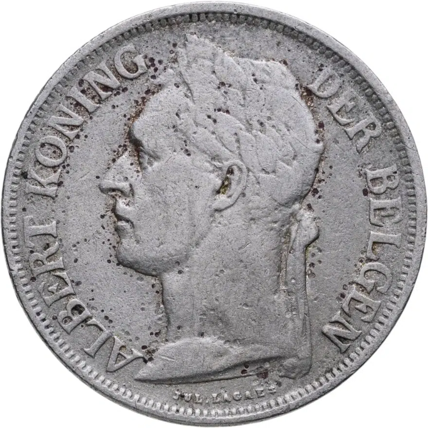 Бельгийское Конго 1 франк (franc) 1929   надпись на голландском - "ALBERT KONING DER BELGEN"