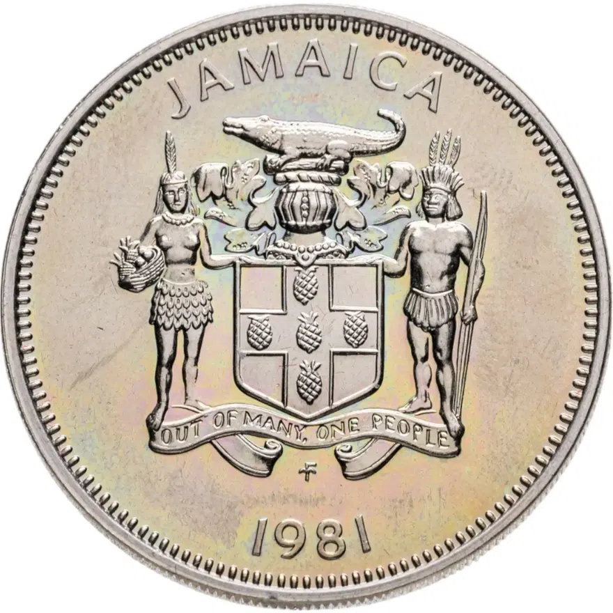 Ямайка 20 центов (cents) 1981 FM ФАО - WORLD FOOD DAY OCTOBER 16.1981 знак монетного двора "FM" — The Franklin Mint, реверс