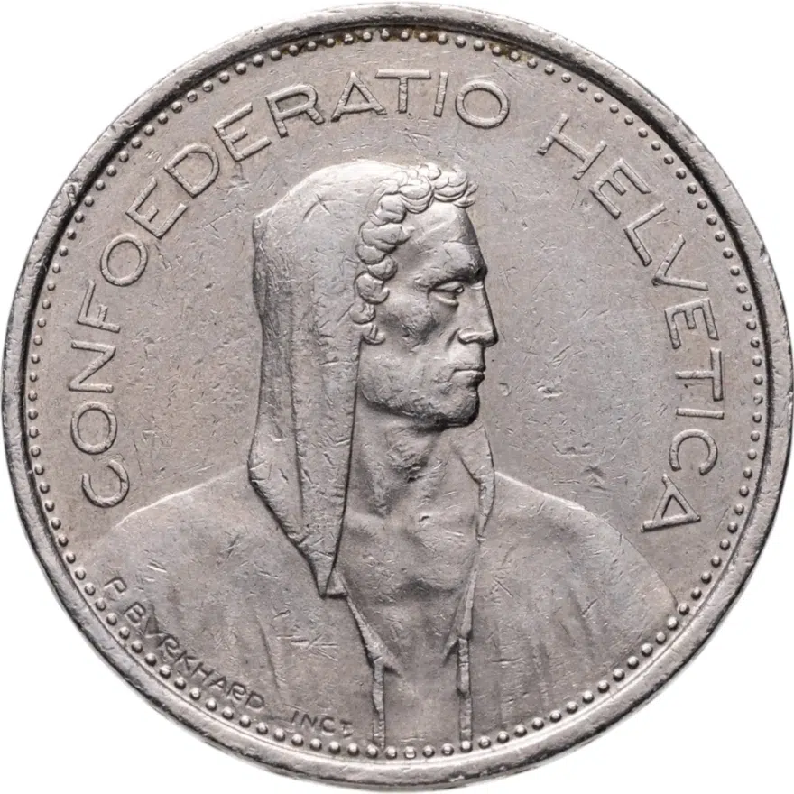 Швейцария 5 франков (francs) 1977, аверс
