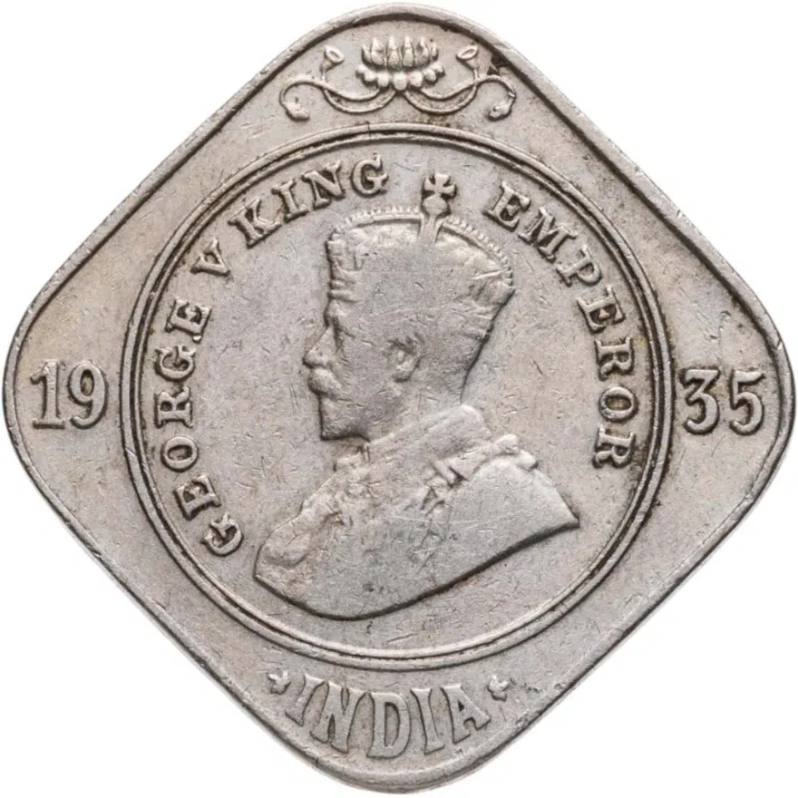 Индия (Британская) 2 анны (annas) 1935 •  знак монетного двора: "•" - Бомбей, аверс