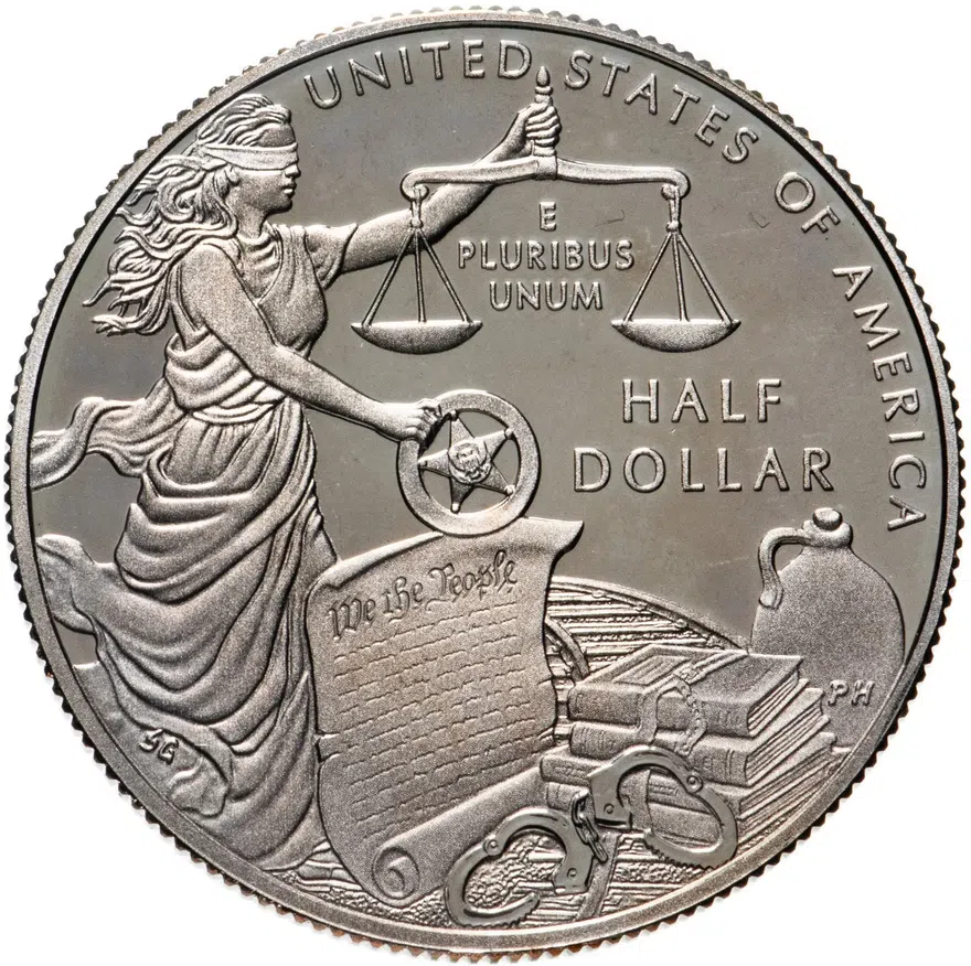 США 50 центов (1/2 доллара, half dollar) 2015 S 225 лет Службе маршалов США знак монетного двора: "S" - Сан-Франциско, реверс