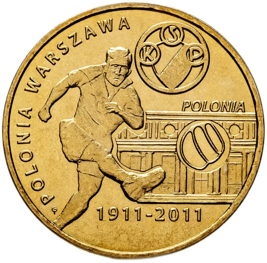 Польша 2 злотых (zlote) 2011  Польские футбольные клубы - Полония Варшава, аверс