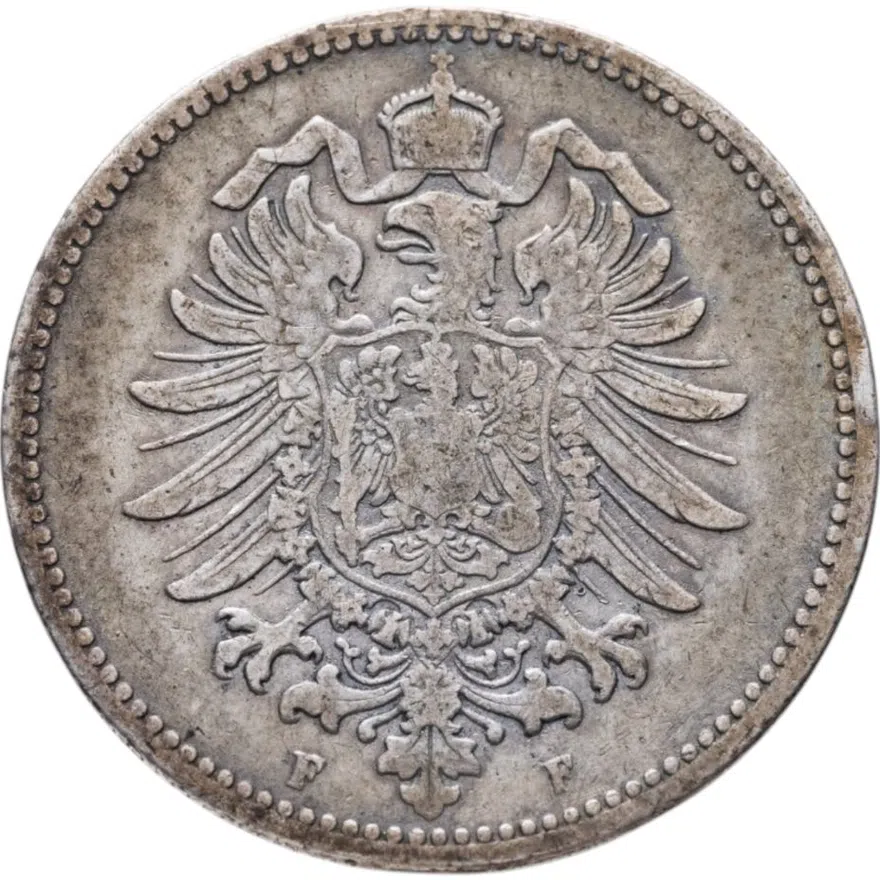 Германия 1 марка (mark) 1876 F  знак монетного двора: "F" - Штутгарт, реверс