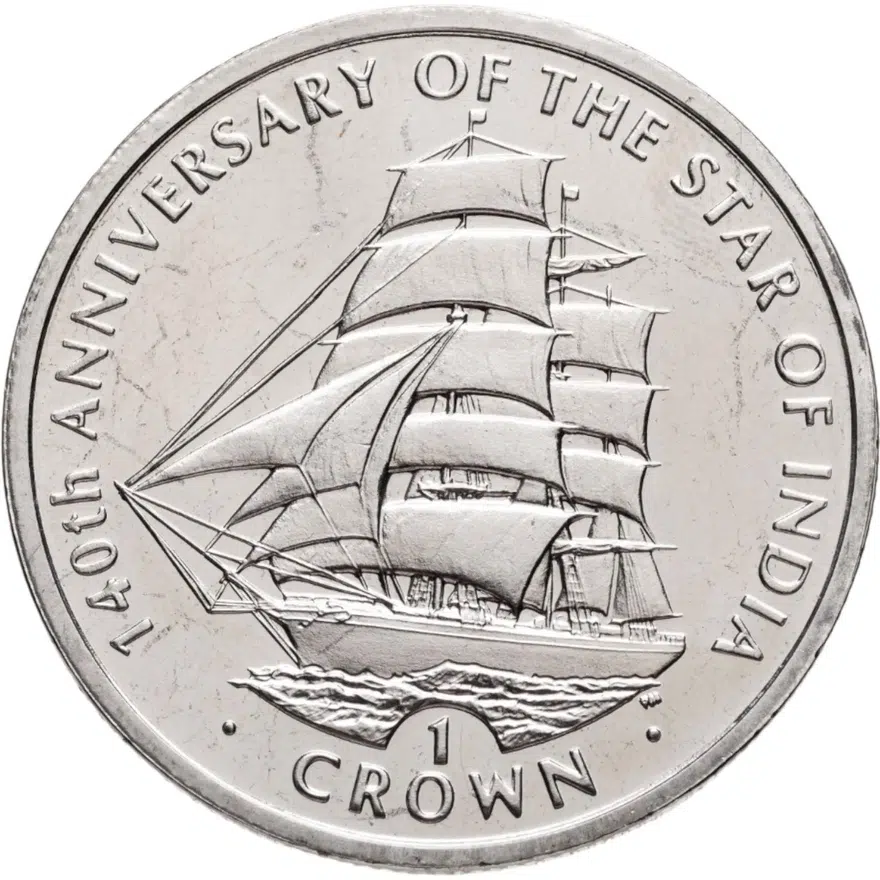 Остров Мэн 1 крона (crown) 2003  140 лет кораблю "Звезда Индии", реверс