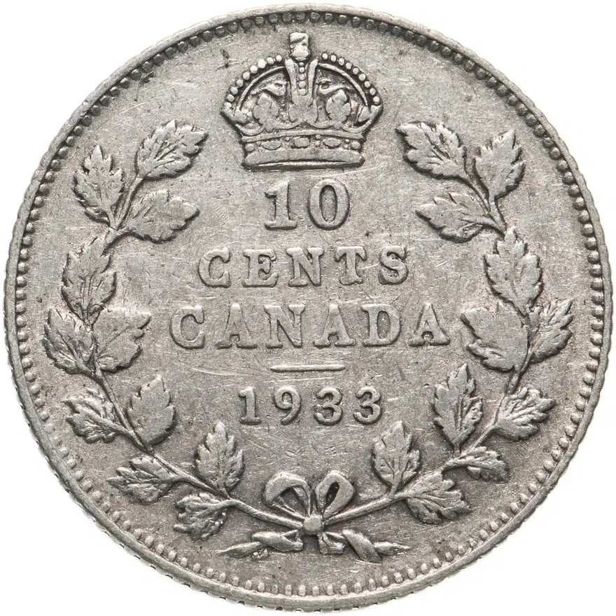 Канада 10 центов (cents) 1933, реверс