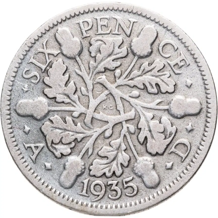 Великобритания 6 пенсов (pence) 1935, реверс
