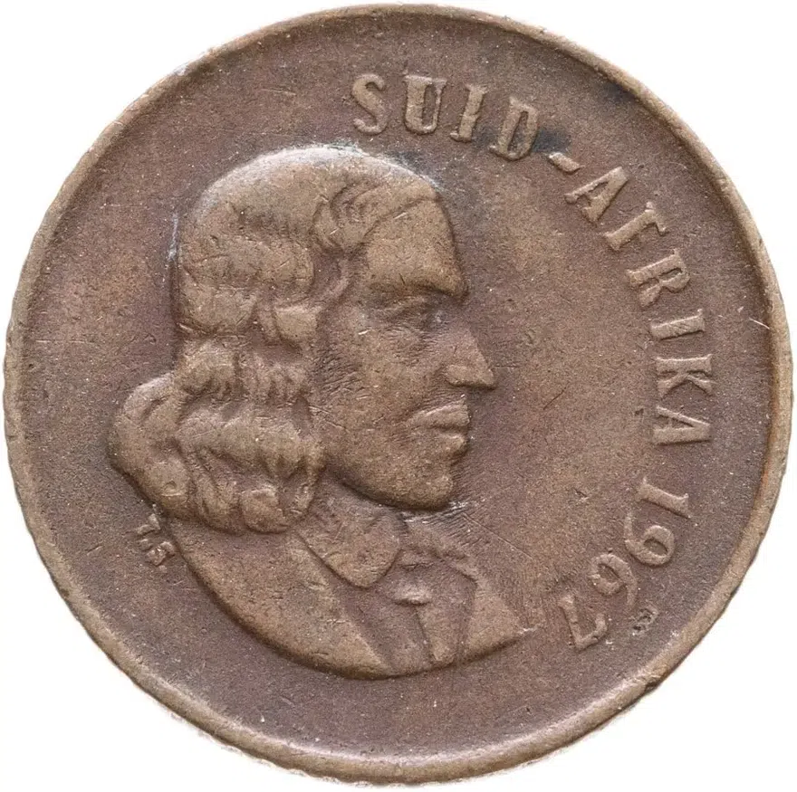 ЮАР 1 цент (cent) 1967  Надпись на языке африкаанс - "SUID-AFRIKA", реверс