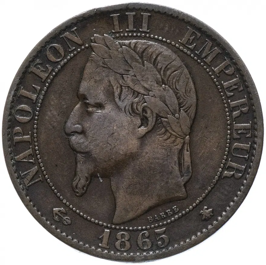Франция 5 сантимов (centimes) 1865 "A", аверс