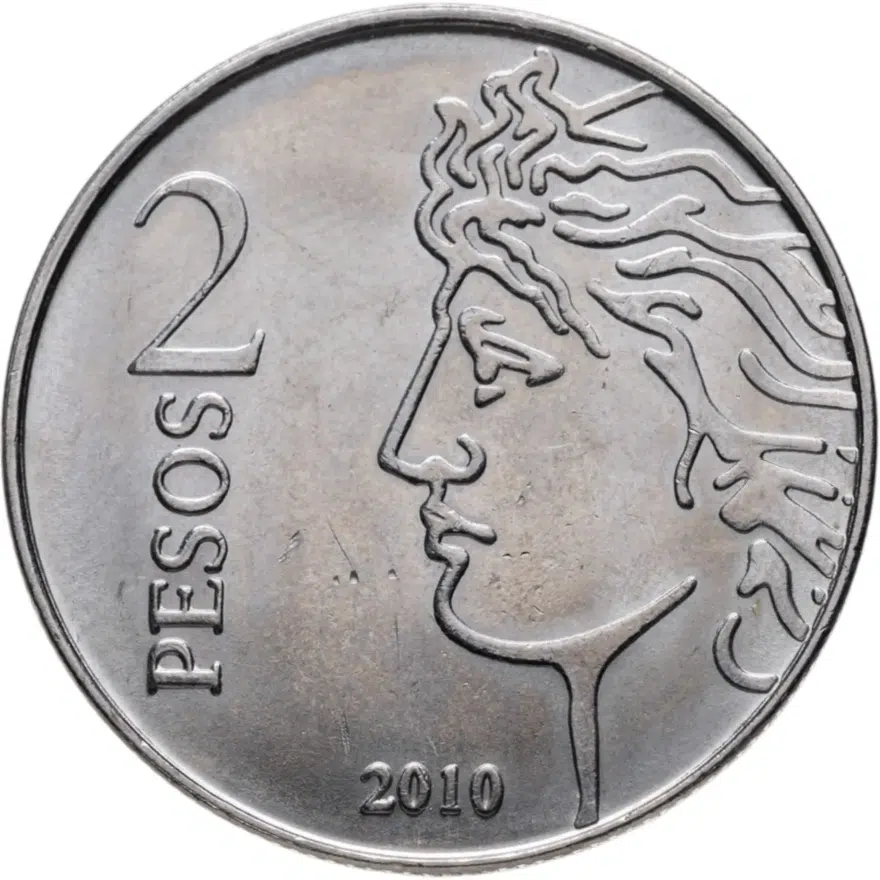 Аргентина 2 песо (pesos) 2010 "75 лет Центральному банку Аргентины" ребристый гурт
