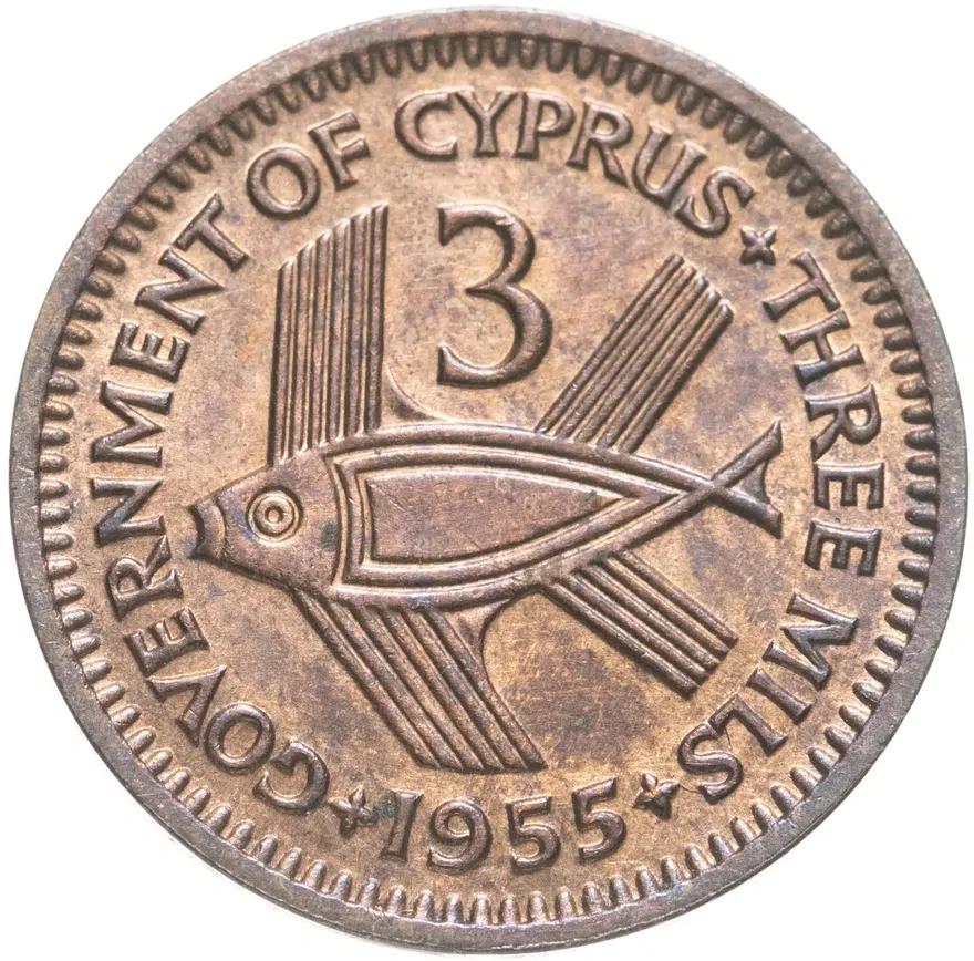 Кипр 3 миля (mils) 1955, аверс