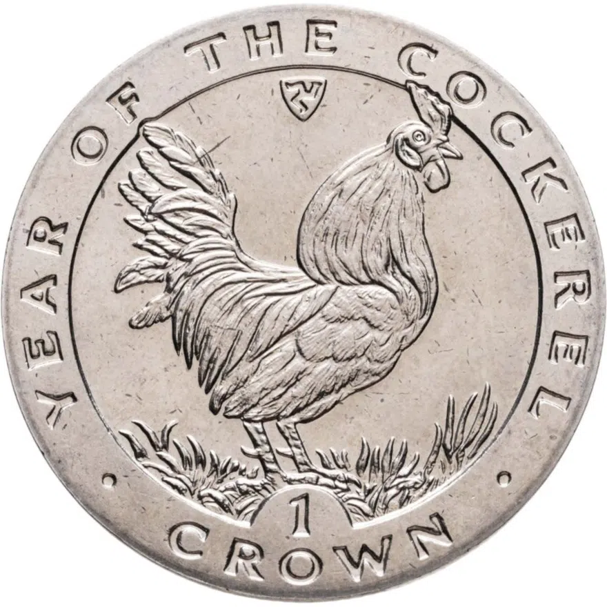 Остров Мэн 1 крона (crown) 1993  Восточный календарь - Год Петуха, аверс