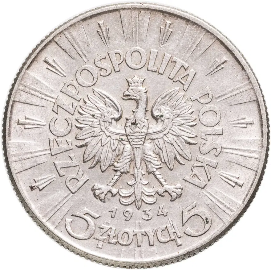 Польша 5 злотых (zlotych) 1934  Юзеф Пилсудский орел с короной