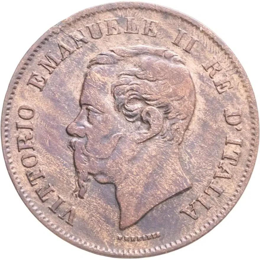 Италия 5 чентезимо (centesimi) 1861 M  знак монетного двора: "M" - Милан, реверс