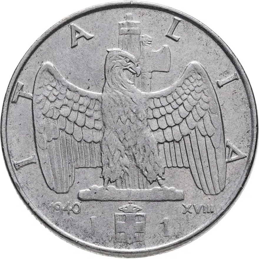 Италия 1 лира (lira) 1940   магнитная, реверс