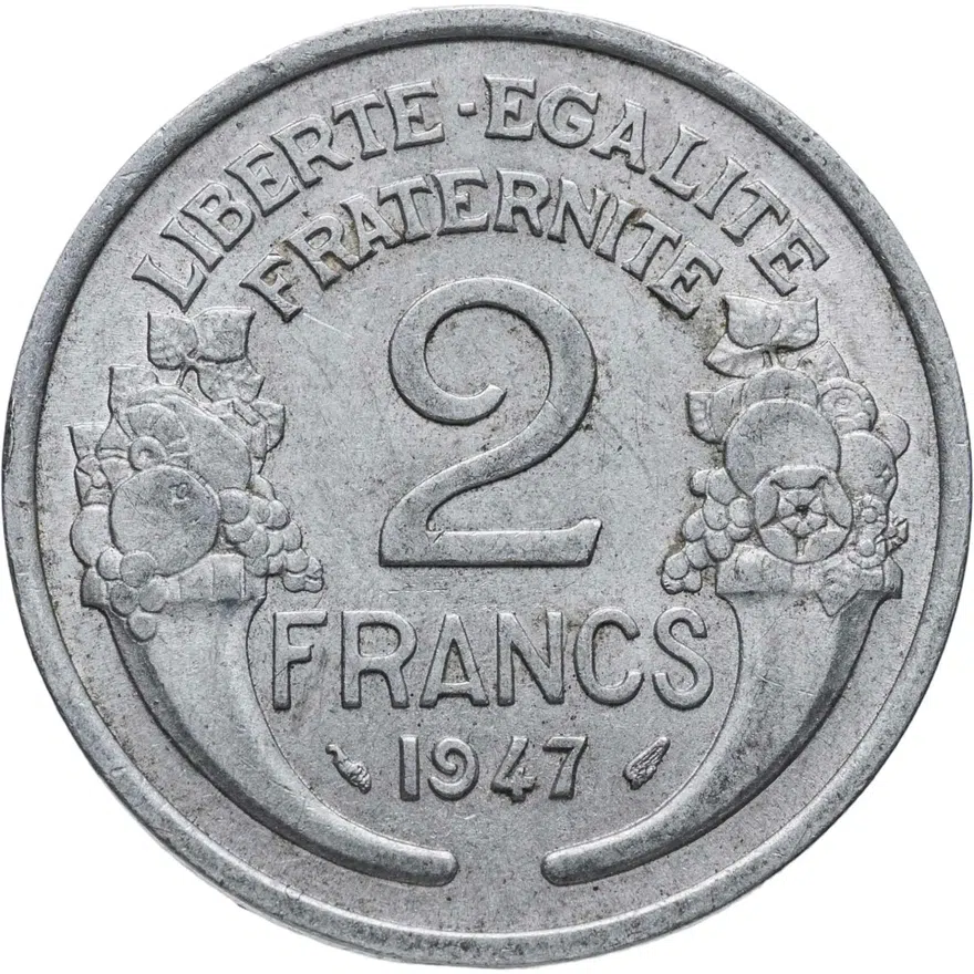 Франция 2 франка (francs) 1947   без отметки монетного двора, аверс
