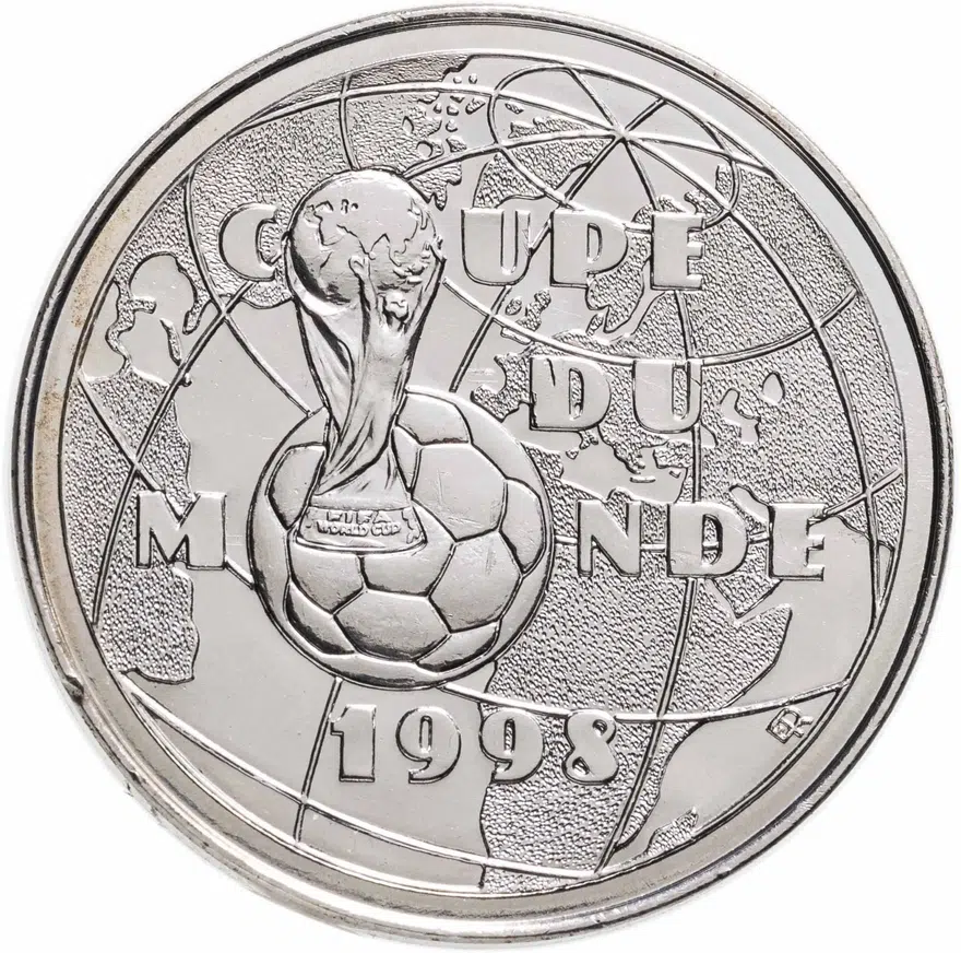 Франция 1 франк (franc) 1997  Чемпионат мира по футболу 1998, реверс
