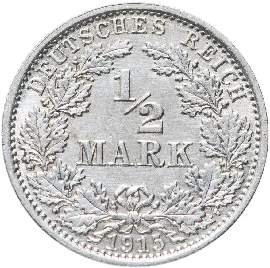 Германия 1/2 марки (mark) 1915 A  знак монетного двора: "A" - Берлин