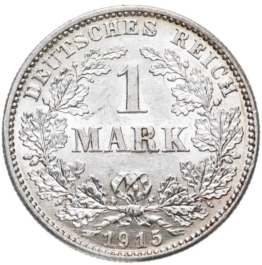 Германия 1 марка (mark) 1915 G  знак монетного двора: "G" - Карлсруэ, аверс