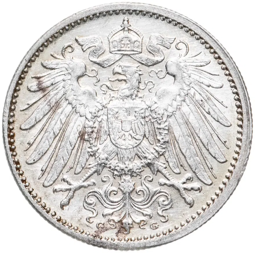 Германия 1 марка (mark) 1915 G  знак монетного двора: "G" - Карлсруэ, реверс