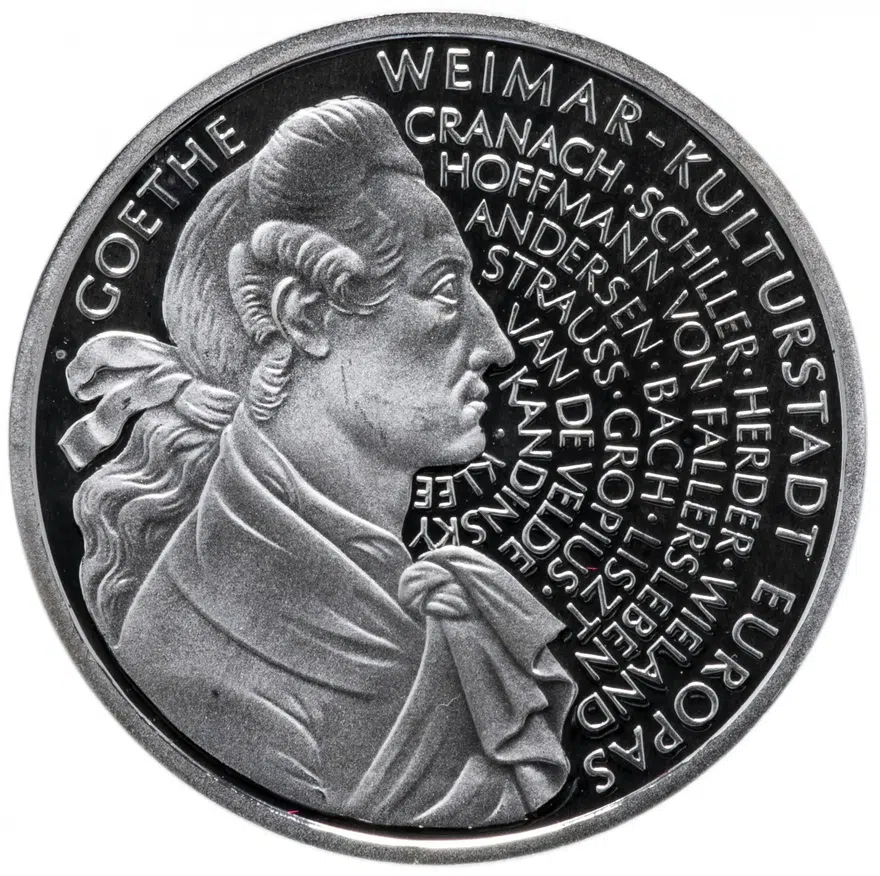 Германия 10 марок (mark) 1999 "250 лет со дня рождения Иоганна Вольфганга фон Гёте" (А)