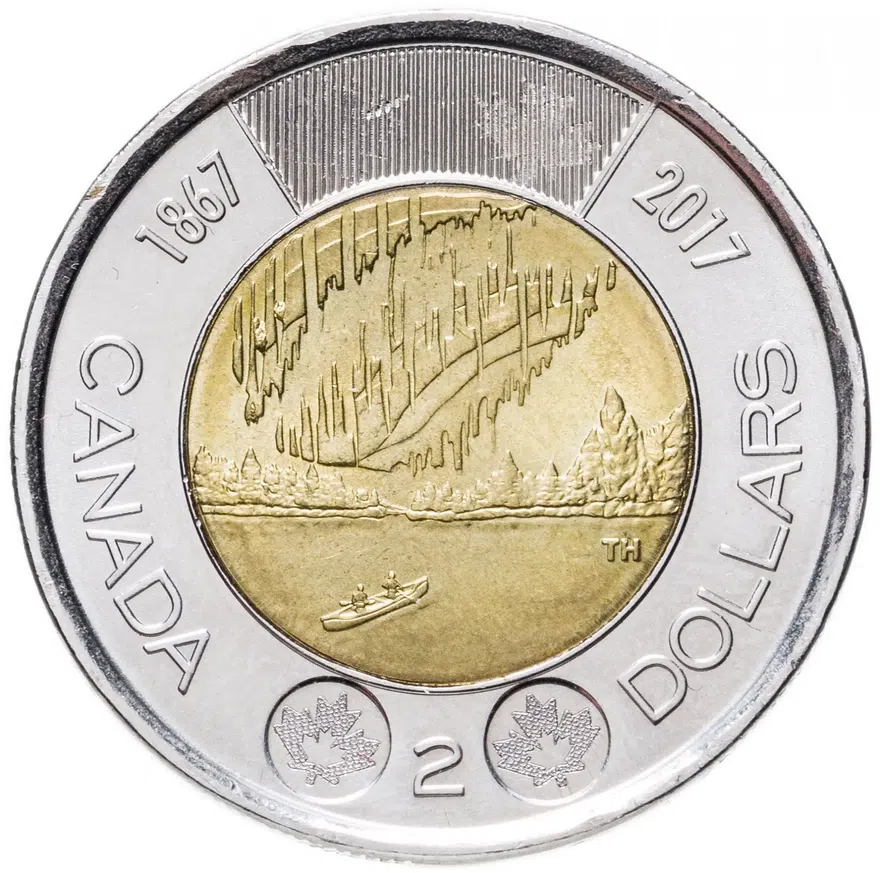 Канада 2 доллара (dollars) 2017  150 лет Конфедерации Канада - Полярное сияние, аверс