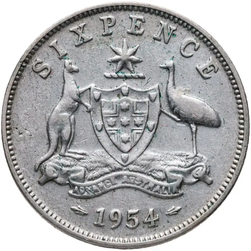 Австралия 6 пенсов (pence) 1954, аверс
