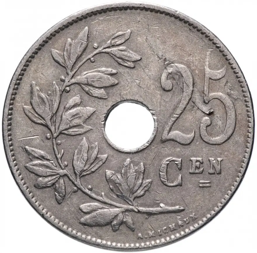 Бельгия 25 сантимов 1920-1929 надпись на голландском