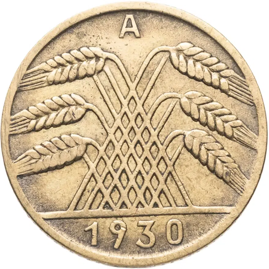 Германия 10 рейхспфеннигов (reichspfennig) 1930 A  знак монетного двора "A" — Берлин, реверс
