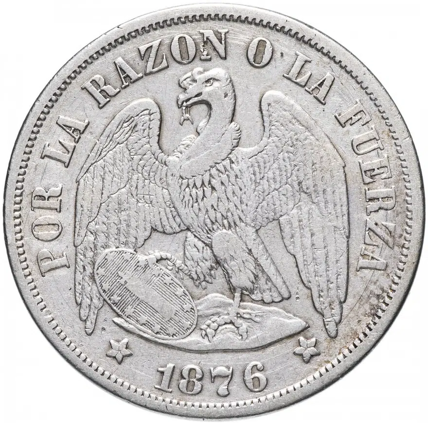 Чили 1 песо (peso) 1876, аверс