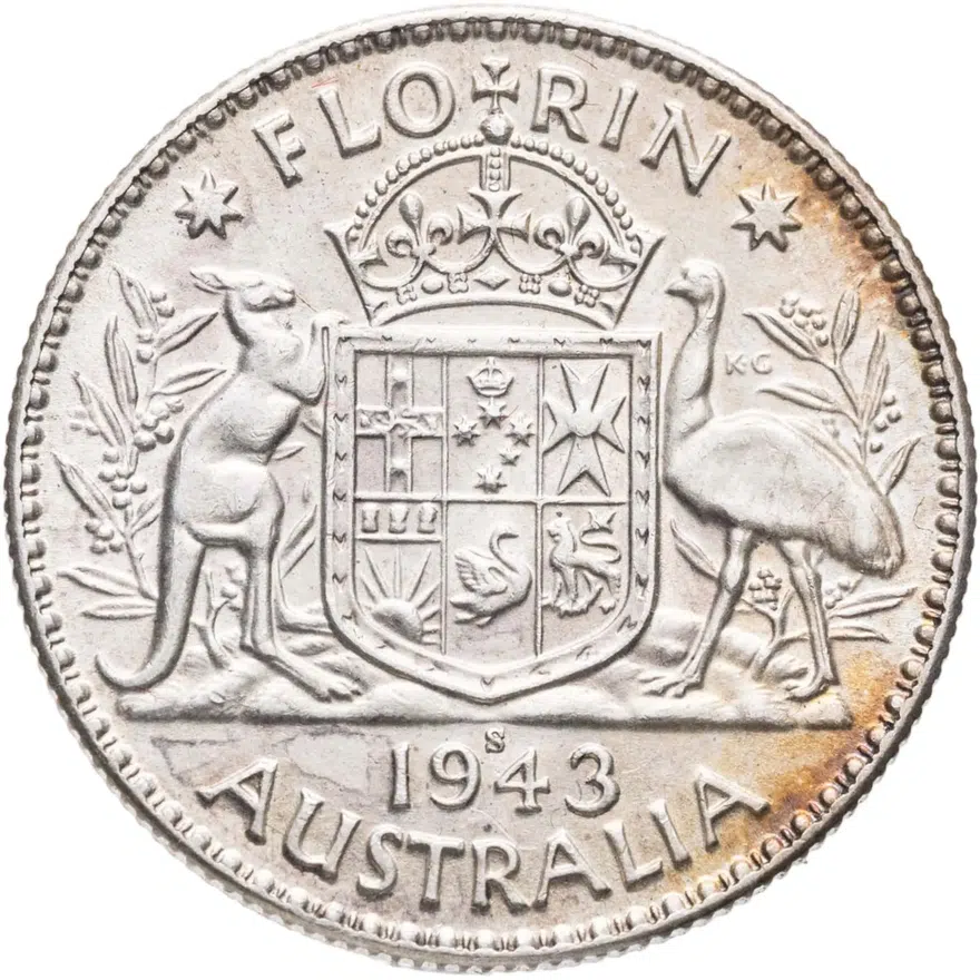 Австралия 2 шиллинга (флорин, shillings) 1943 S, аверс