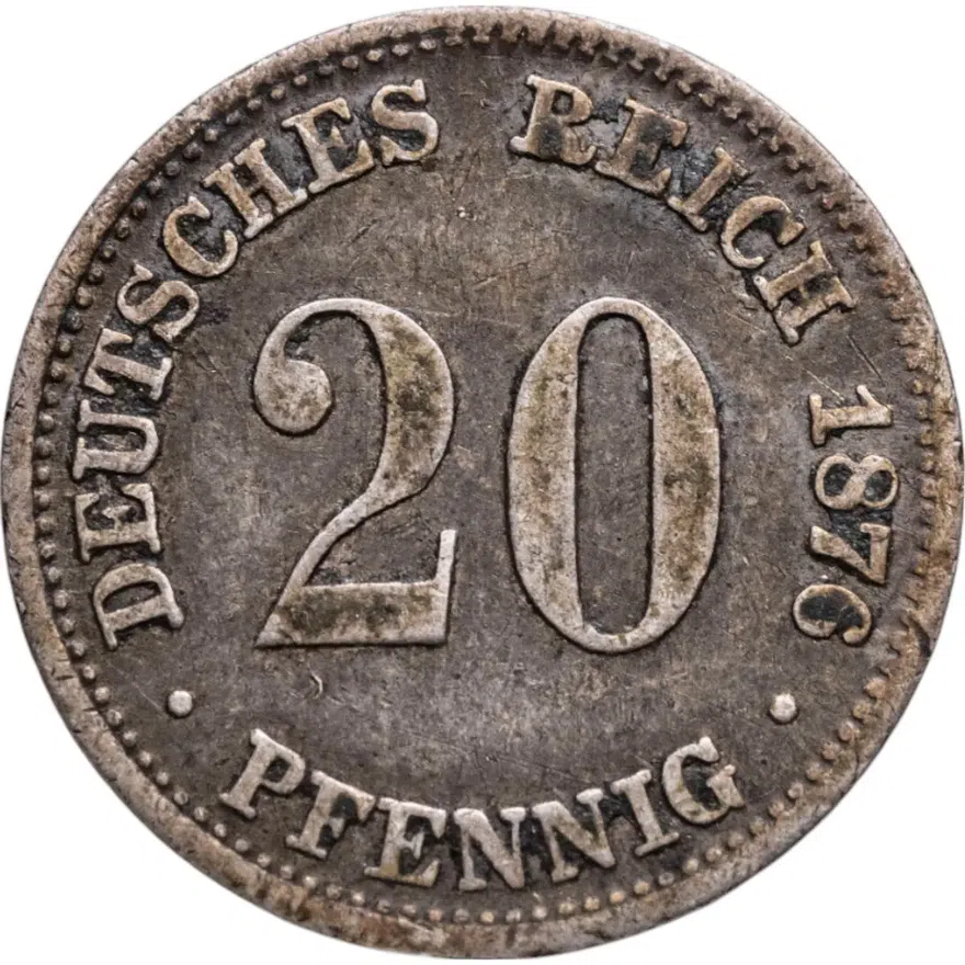 Германия 20 пфеннигов (pfennig) 1876 A  знак монетного двора: "A" - Берлин