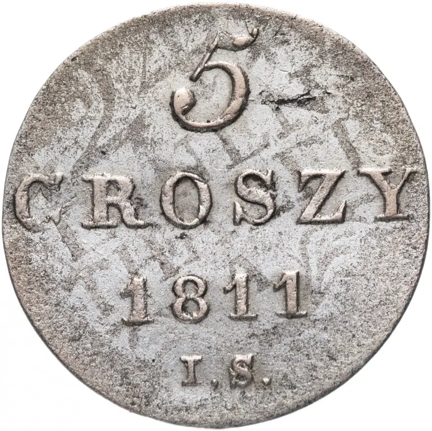 Польша 5 грошей (groszy) 1811 I.S. перечекан с 1/24 талера