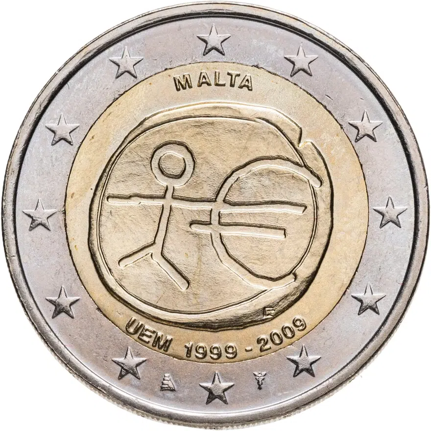 Мальта 2 евро (euro) 2009 10 лет монетарной политики ЕС (EMU) и введения евро, реверс