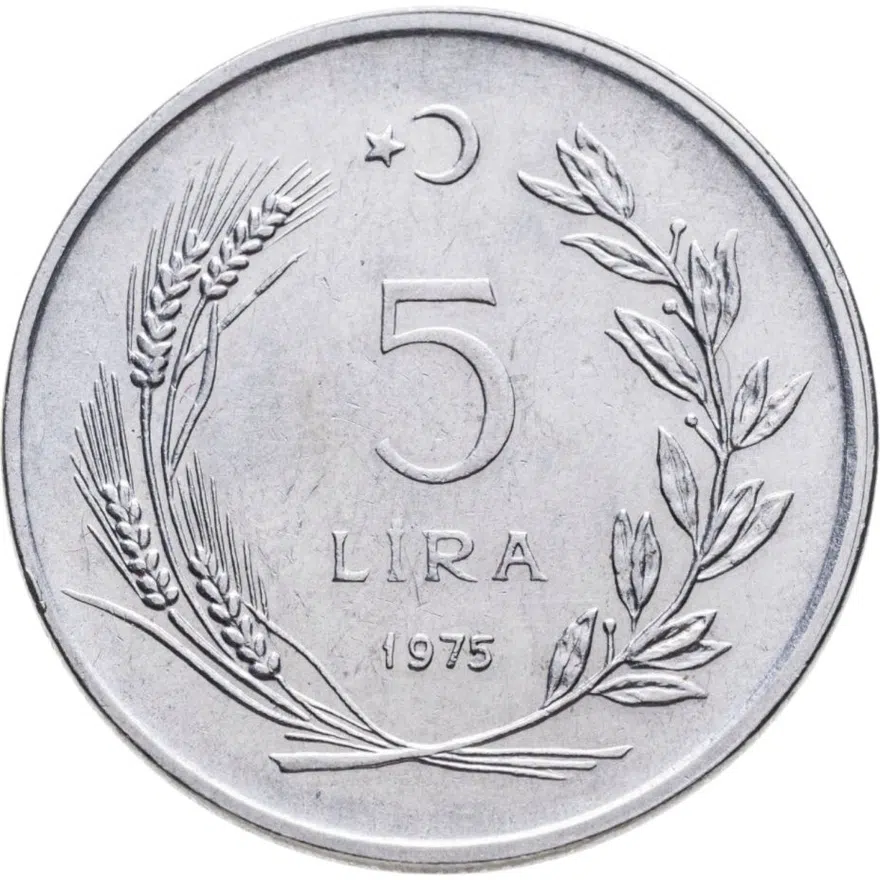 Турция 5 лир (lira) 1975, аверс