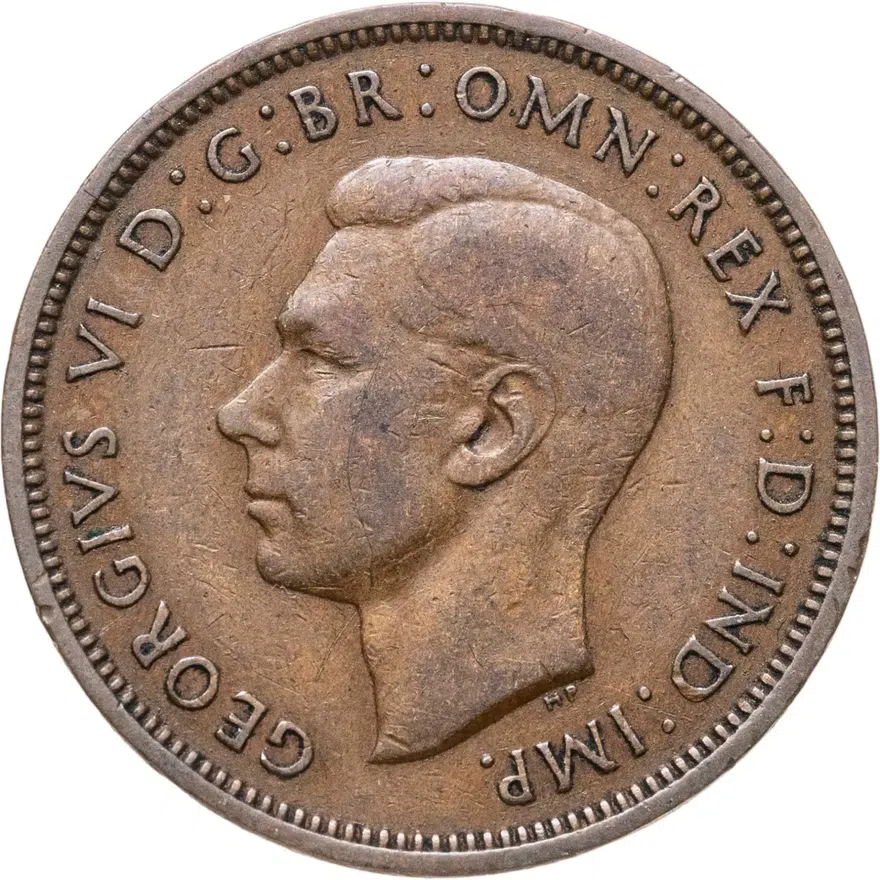 Великобритания 1/2 пенни (penny) 1938, аверс