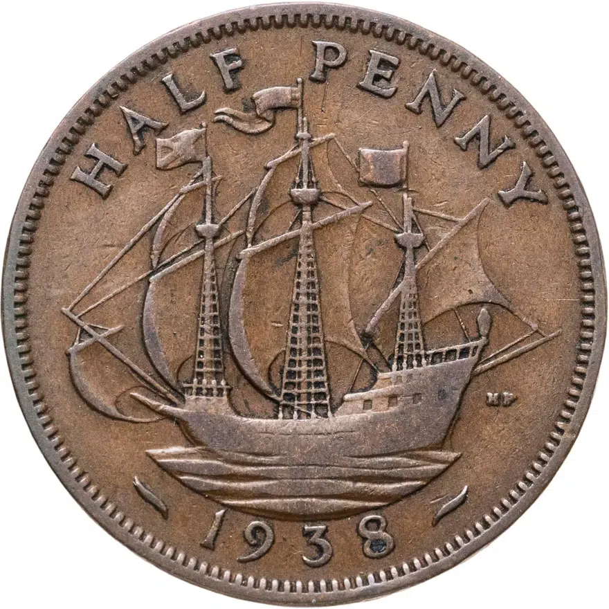 Великобритания 1/2 пенни (penny) 1938, реверс