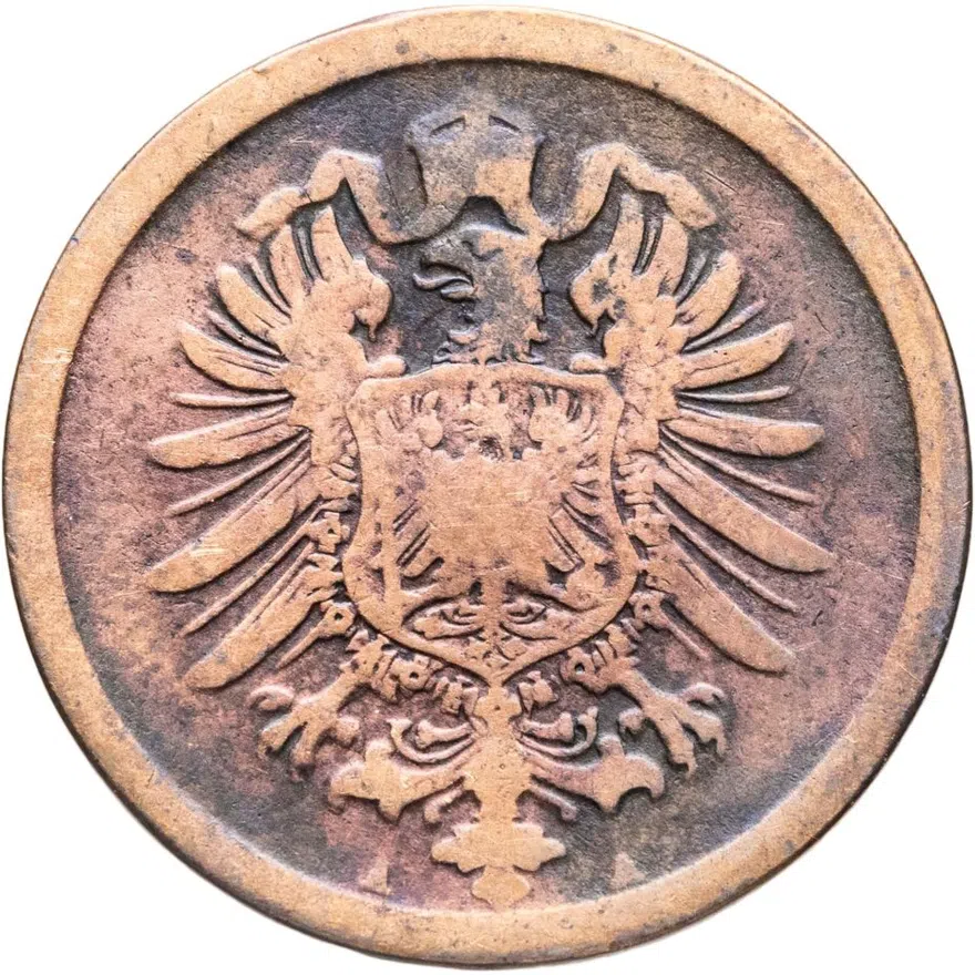Германия 2 пфеннига (pfennig) 1877 A  знак монетного двора: "A" - Берлин, реверс