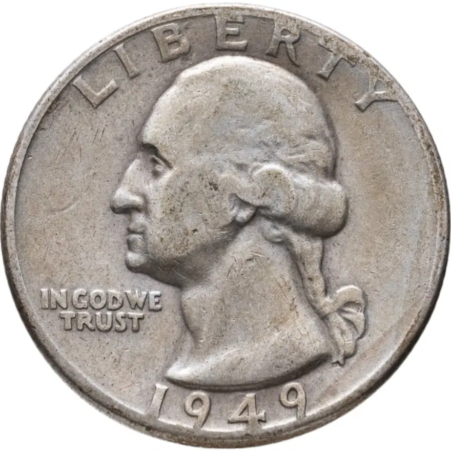 США 25 центов (квотер, 1/4 доллара, quarter dollar) 1949 D Washington Quarter знак монетного двора: "D" - Денвер, аверс
