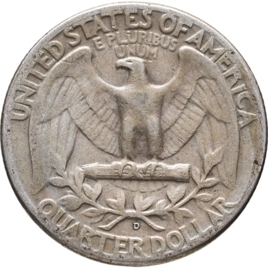 США 25 центов (квотер, 1/4 доллара, quarter dollar) 1949 D Washington Quarter знак монетного двора: "D" - Денвер, реверс